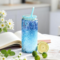 Gobelets en verre à double paroi pour sublimation, 16 oz, avec couvercle coloré et pré-percé, pour canettes de bière, en stock aux États-Unis