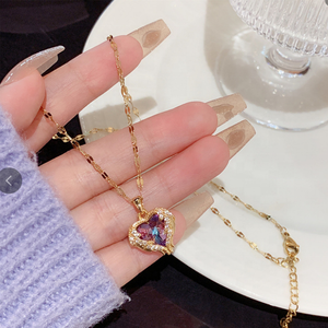 Colorido océano corazón colgante mujer chapado en oro amor titanio acero cerradura cadena Micro incrustaciones collar de circón - Product Image 4