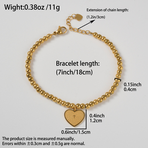 Cadena de mano minimalista chapada en oro de lujo con cierre extensible, cuentas redondas, corazón y cruz con inscripción, para mujeres, pulseras - Product Image 6