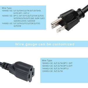 สายไฟมาตรฐานสหรัฐอเมริกา5-15P 15A 125V อเมริกัน3ปลายมาตรฐานอเมริกันกับสายไฟปลั๊กตัวเมีย - Product Image 2