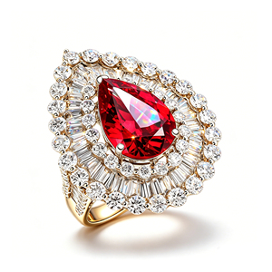 Bague de cocktail pour femme plaquée or 18 carats, sertie de rubis taille poire, bijou de luxe et de caractère - Product Image 1