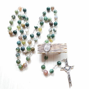 Rosario Católico de Cuentas de Ágata Verde con Colgante de Nuestra Señora <span class=keywords><strong>la</strong></span> Virgen María, Rosarios de Ágata Musgosa - Product Image 3