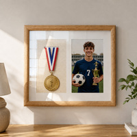 Cadre de présentation en bois pour médailles, type boîte à ombre, avec passe-partout blanc, cadre photo en gros pour les gagnants de courses de marathon, les coureurs et tous les sports