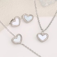 Ensemble de bijoux classique en forme de cœur, 3 en 1, en acier inoxydable, argent, or, boucles d'oreilles, collier, bracelet, cadeau d'anniversaire pour femmes, saint-valentin