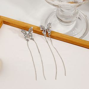 High-end Long butterfly Pearl Zircon Tassel <b>Stud</b> <b>Earrings</b> <b>for</b> <b>Women</b> Party <b>Silver</b> Plated Versatile and Fashionable Wholesale - Product Image 4