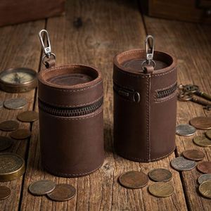 Porte-monnaie cylindrique miniature en cuir PU gaufré marron durable avec porte-clés et pochette zippée pour cadeaux - Product Image 3