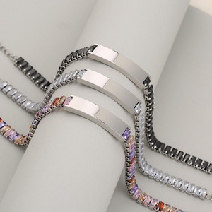 <span class=keywords><strong>Bracciale</strong></span> Tennis Multicolore Arcobaleno <span class=keywords><strong>con</strong></span> Zirconi Cubici in Acciaio Inossidabile, Personalizzabile <span class=keywords><strong>con</strong></span> <span class=keywords><strong>Nome</strong></span> Inciso al Laser, <span class=keywords><strong>Bracciale</strong></span> ID <span class=keywords><strong>con</strong></span> Barra Vuota - Product Image 4