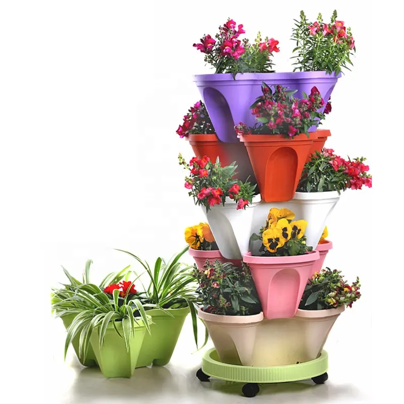 Vertical Garden Planter 5, Tier Stackable Plant Pot Với Bánh Xe Di Chuyển Thông Minh Trồng Chậu Cho Rau Và Hoa/