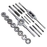 Kit d'outils de taraudage et de filetage métrique en acier allié, comprenant tarauds et filières à filetage fin, support de taraudage et clé à tarauds et filières