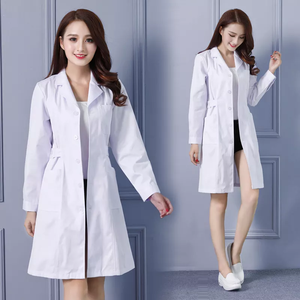 Manteau de laboratoire de mode pour femmes à manches courtes médecin infirmière robe à manches longues uniformes médicaux veste blanche avec ceinture réglable - Product Image 2