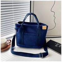Sac de shopping en toile de coton uni pour femmes, sac fourre-tout en toile multi-poches avec fermeture éclair