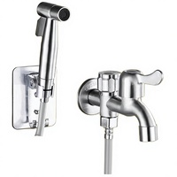Robinet de lavabo en céramique au design moderne et épuré, pistolet pulvérisateur multifonctionnel 2-en-1, robinet de machine à laver pour balcon, une entrée, deux sorties