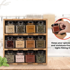 Estante vertical de madera para especias de 4 niveles, organizador colgante de cocina con tapas de plástico para organizar frascos de especias - Product Image 3