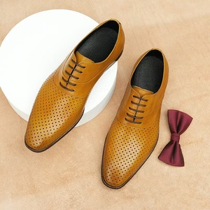 Chaussures habillées Oxford en cuir véritable à bout pointu, à lacets, respirantes, pour l'été, le bureau et la carrière, couleur unie pour hommes - Product Image 2