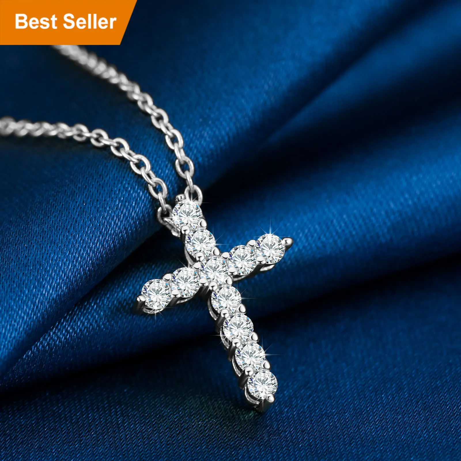 Waterproof Moissanite Cross Necklace Colliers Dropshipping 1.1ct VVS Diamond 925 Sterling Silver Jewelry Pendant For Men Women