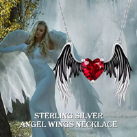 Collier médaillon en argent sterling 925 avec ange ailé à cœur rouge, bijoux ange gardien pour femmes et filles, vente en gros