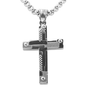 Men's Stainless Steel <b>Cross</b> Pendant Necklace Geometric Design Punk Retro Style 120205 - Product Image 2