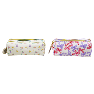 Estuche <span class=keywords><strong>para</strong></span> lápices de PU con doble cremallera, bolsa de gran capacidad con diseño de lazo floral, bolsa de papelería, organizador de maquillaje, suministros escolares y de oficina - Product Image 3