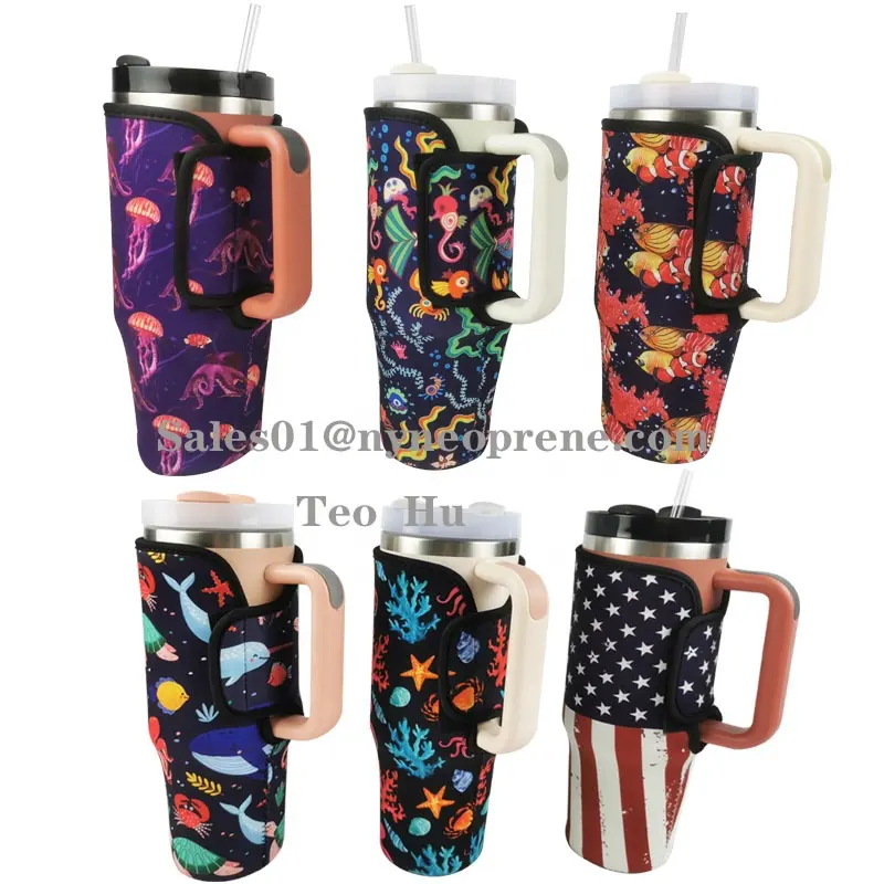 Özel süblimasyon baskı 40oz kolu Tumbler kupa kılıfı neopren 40oz tumbler kupası tutucu taşıyıcı çanta seyahat için