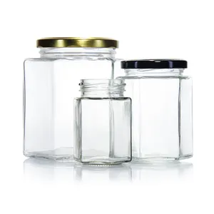 Échantillon gratuit de 16oz de pots de verre de miel hexagonaux transparents pour confiture de gelée de cornichons