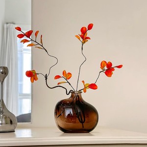 Branches artificielles de feuilles d'érable, vase en verre marron 7x7x8,25 pouces, fleurs en soie, décoration pour la maison, pour table de salon, style nordique - Product Image 3