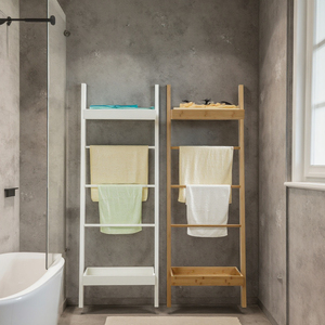 Stylish White Freestanding Bamboo <strong>Ladder</strong> Trendy Eco-Friendly Easy Use <strong>Bathroom</strong> Towel Rack <strong>Storage</strong> for Home Display Hotels Made - Product Image 1