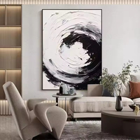 Sens moderne du luxe abstrait peint à la main peinture à l'huile noir et blanc 3D vague peinture décoration murale Art