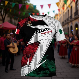 Maglietta 3D con Bandiera del Messico, Nome Personalizzato, Effetto Fumo, Maglietta Orgoglio Messicano - Product Image 3