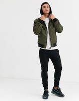 KY Homme Jaket Col baseball kaki Capuche avec cordon de serrage Ouverture zippée Poches latérales Poignets ourlet côtelé Blouson aviateur personnalisé pour hommes