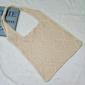 Sac fourre-tout en tricot pour femmes épaule été sacs à provisions Crochet maille <span class=keywords><strong>plage</strong></span> fourre-tout épaule sacs à main tricot creux sac d'été - Product Image 2