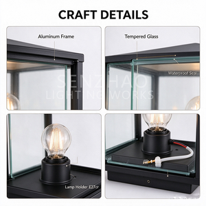 Lámpara de Aluminio Negra para Jardín, IP65 Impermeable, Lámpara de Césped para Exteriores, Lámpara de Poste Cuadrada de Vidrio para Camino de Villa, Patio, Hotel - Product Image 2