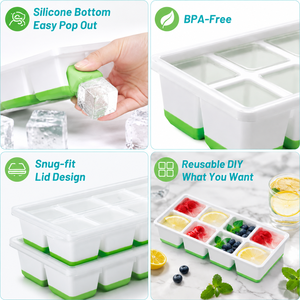 Grand <span class=keywords><strong>bac</strong></span> à glaçons avec couvercle, kits de moules à glaçons en silicone empilables avec récipient, démoulage facile pour cuisine, cocktails, café - Product Image 6