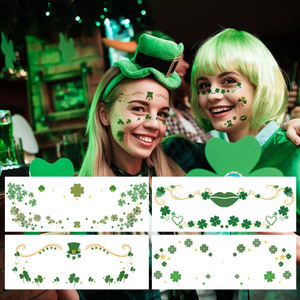 Lucky Clover Tatouage corporel temporaire Autocollant en papier imperméable pour le visage et l'art corporel Impression blanche Étanche à l'eau - Product Image 4