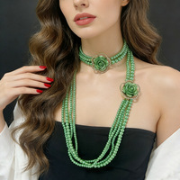Collier long multi-rangs en fausses perles, luxe, camélia incrusté de diamants, collier ras du cou vintage, accessoires de tenue de mariage pour femmes