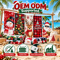 Serviette de plage en microfibre personnalisée pour Noël, OEM ODM, serviette de vacances imprimée, séchage rapide, douce, légère, directement de l'usine