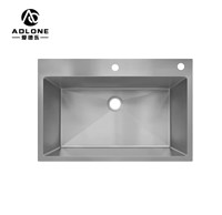 Évier de cuisine commercial ADLONE, fait main, en acier inoxydable T304 de calibre 16, à montage sur le dessus, profondeur 9 pouces, évier rectangulaire simple