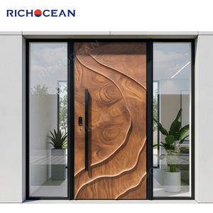 Richoceanセキュリティアルミニウム装甲ドアヴィラの入り口大きな高級木材穀物彫刻フロント玄関 - Product Image 2
