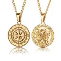 Kalung Liontin Kompas Laut Perak Pria Wanita, Kalung Liontin Medali Emas 3D Revenge Gun Punk untuk Pria dan Wanita