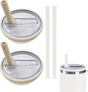 2 Pack 40oz Tumbler Replacement Lids <b>With</b> Flip <b>Straw</b> Plastic <b>Cup</b> Covers Leakproof for Reusable Travel Tumblers - Product Image 1