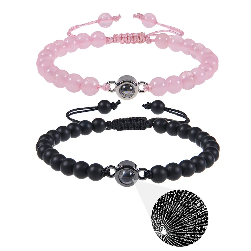 YICAI Hot Rose Quartz turchese occhio di tigre amazzonite Stone bracciali My Love Gifts I Love You 100 lingue coppie bracciali