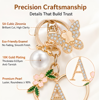Porte-clés personnalisé avec initiale, breloque cœur, papillon, perle, cristal, diamant, or, cadeau pour femmes et filles, anniversaire