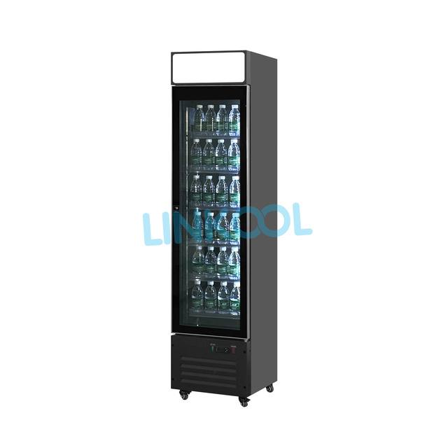 Slim Mini Field Bar Fridge Cold Beer Drink Fan Cooling Cooler Glass Door Display Vertical Refrigerator for Supermarket Shop