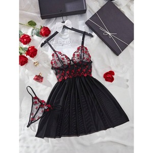 Conjunto de Lencería Sexy de Encaje Transparente, Camisón de Malla con Tirantes, Ropa de Dormir Atractiva para Mujer - Product Image 5