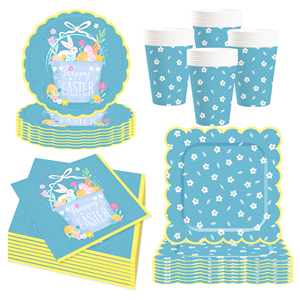 DAMAI <b>Easter</b> Party Supplies Disposable Scalloped Tableware Set Birthday Favor for 8 Guests Bunny Flower Paper Plates - Product Image 4