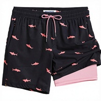 Short de bain 2 en 1 pour homme, imprimé requin numérique, 7 pouces, en Spandex/Polyester, avec cordon de serrage