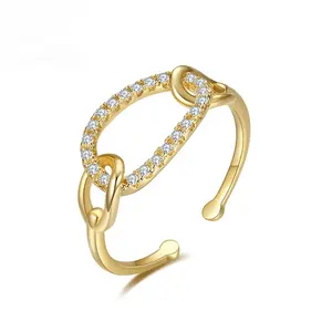 New Arrival đồ trang sức tùy chỉnh 925 sterling Silver Jewelry tổng hợp Zircon OEM 18K vàng mạ vàng mở nhẫn dành cho phụ nữ