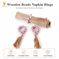 Anneaux de serviette en perles de bois Ychon avec pompons, boucles rustiques pour serviettes de table de mariage, décoration de fête de Noël, décoration bohème pour la maison