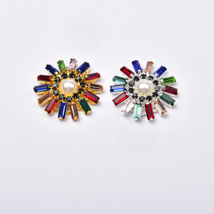3Cm Retângulo Rodada Contas De Vidro De Cristal Botões Flatback Rhinestone Flor Broche Diy Artesanato Vestuário Decoração - Product Image 5
