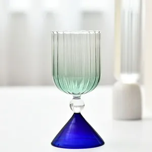 Colorful High Borosilicate Glass Goblet <strong>Champagne</strong> Martini <strong>Coupe</strong> With Vertical Stripes - Product Image 2