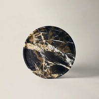 Plateau rond en marbre Portoro WeiVibe, veinure noire dorée naturelle, pierre italienne, organiseur de vanité, plateau de service pour la décoration d'hôtels de luxe